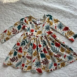 Hanna Andersson Leaf Print Kids Dress in Cream and Red